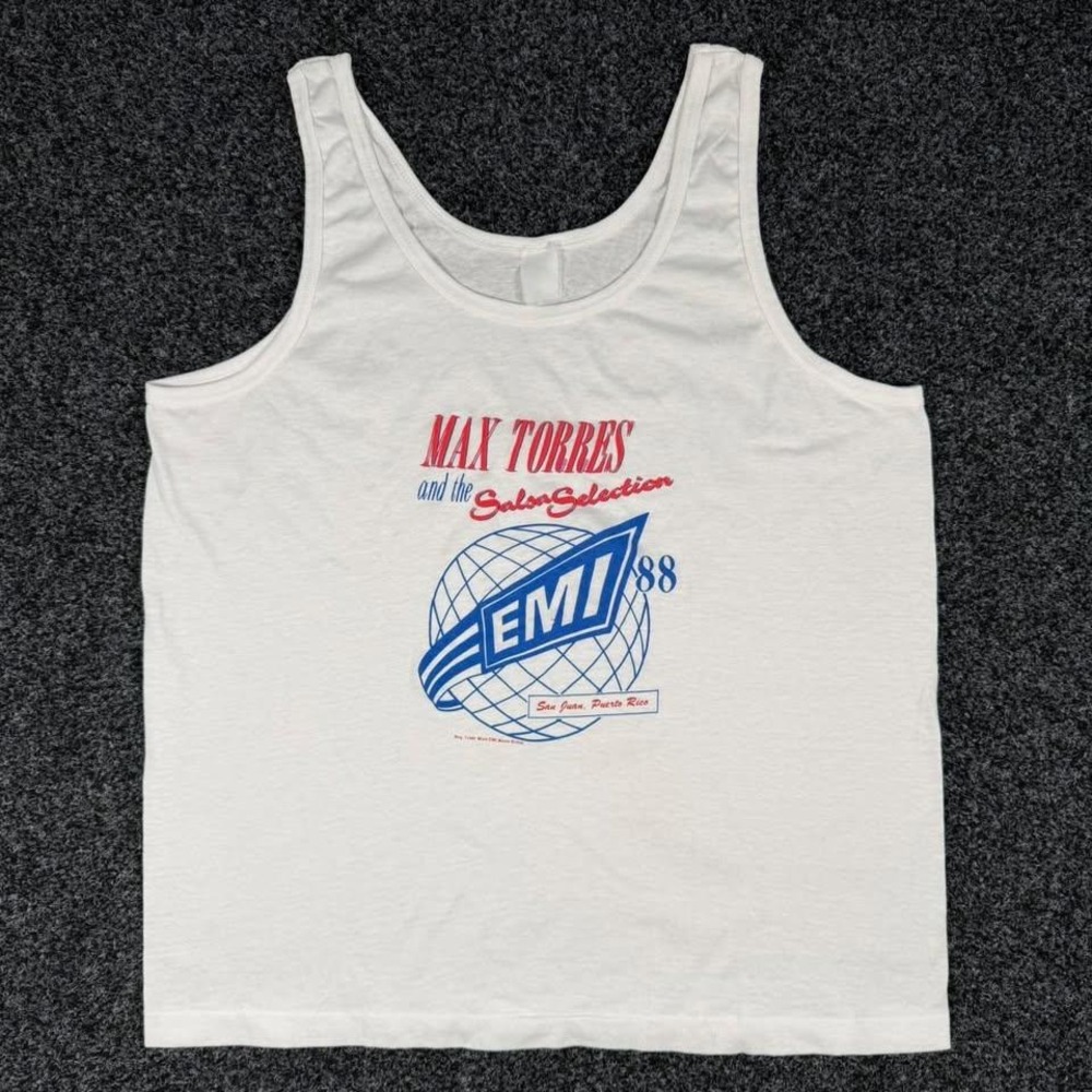 Vintage 1988 Max Torres Salsa Selection EMI Puerto Rico Tank Top White L 80s